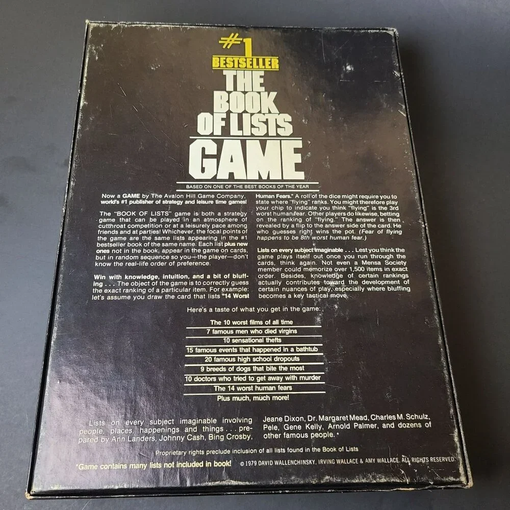 Avalon Hill 1979 : The Book of Lists Game - Best Books of the Year (UNPUNCHED)